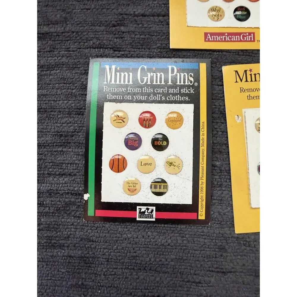 5 New Vintage Pleasant Company American Girl Doll Mini Grin Pins Stickers
